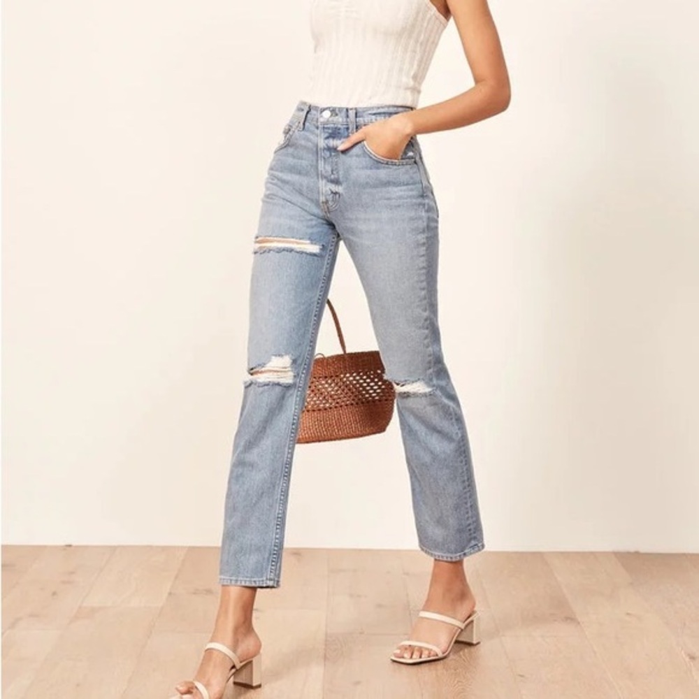 REFORMATION Cynthia Hi Rise Distressed Straight Leg Jeans